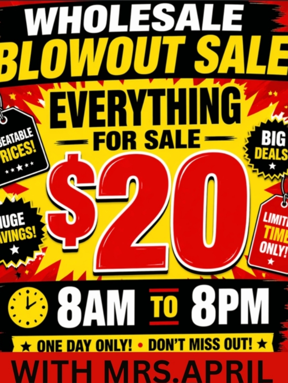 Wholesale Blowout Sale $20! NO REUNDS! NO EXCHANGE! NO RETURNS!